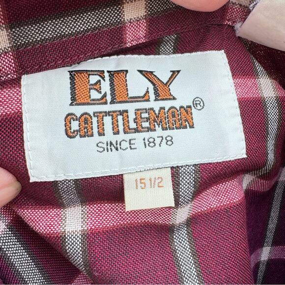 Ely Cattleman Shirt Mens 15.5  Plaid Short Sleeve Cowboy Western Pearl Snap - Picture 10 of 12